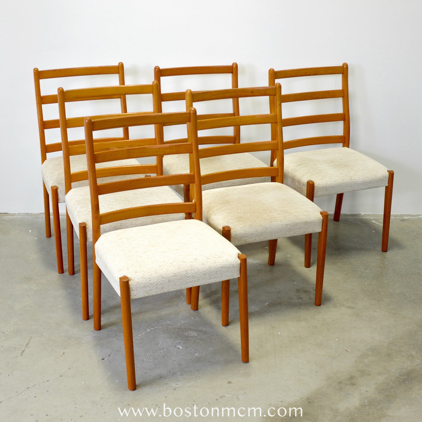 Danish Teak Ladder Back Set of 6 Dining Chairs - #A43