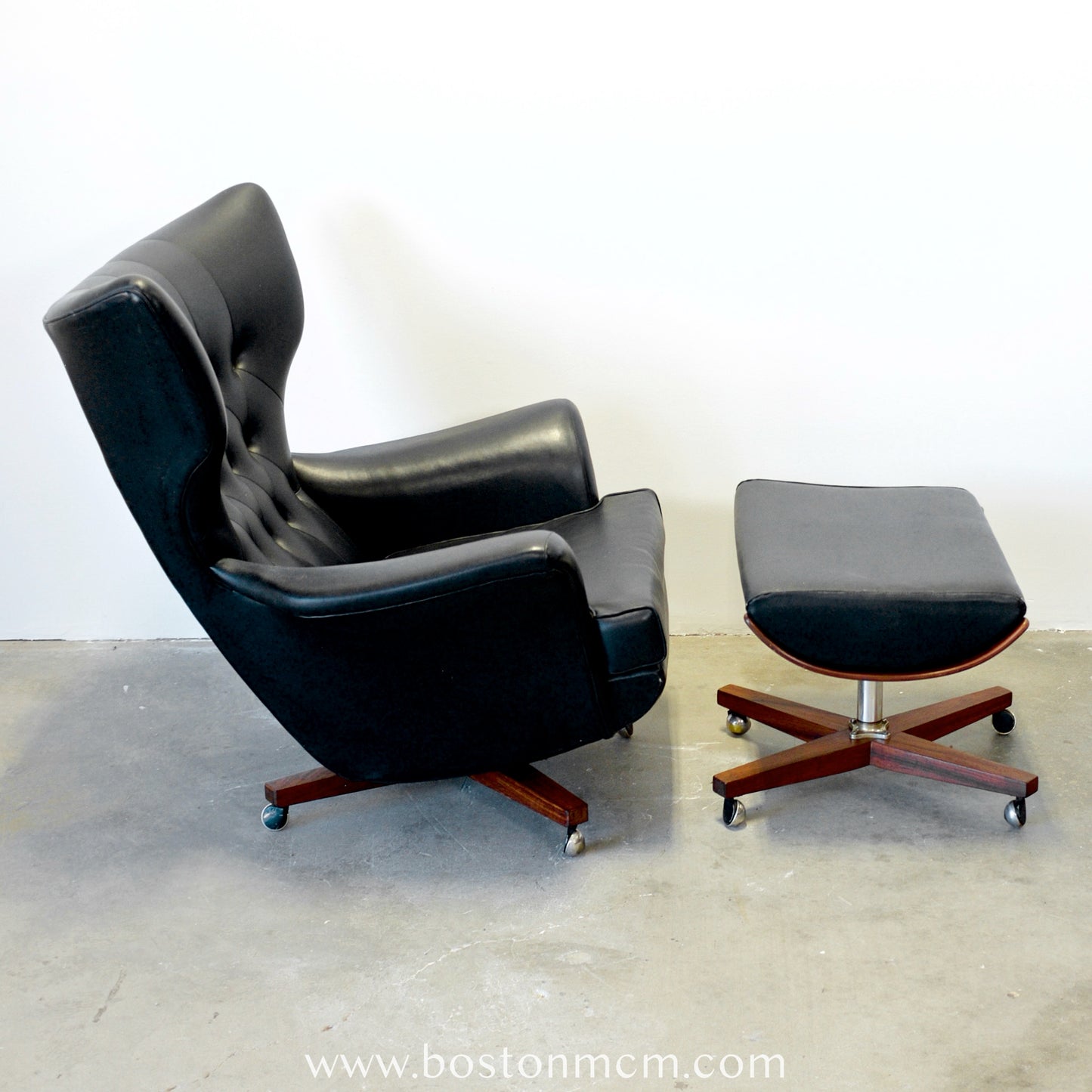 G-Plan Model 62 / 6250 Armchair & Model 6251 Stool in Black Vinyl - The "Blofeld" Chair - #B65