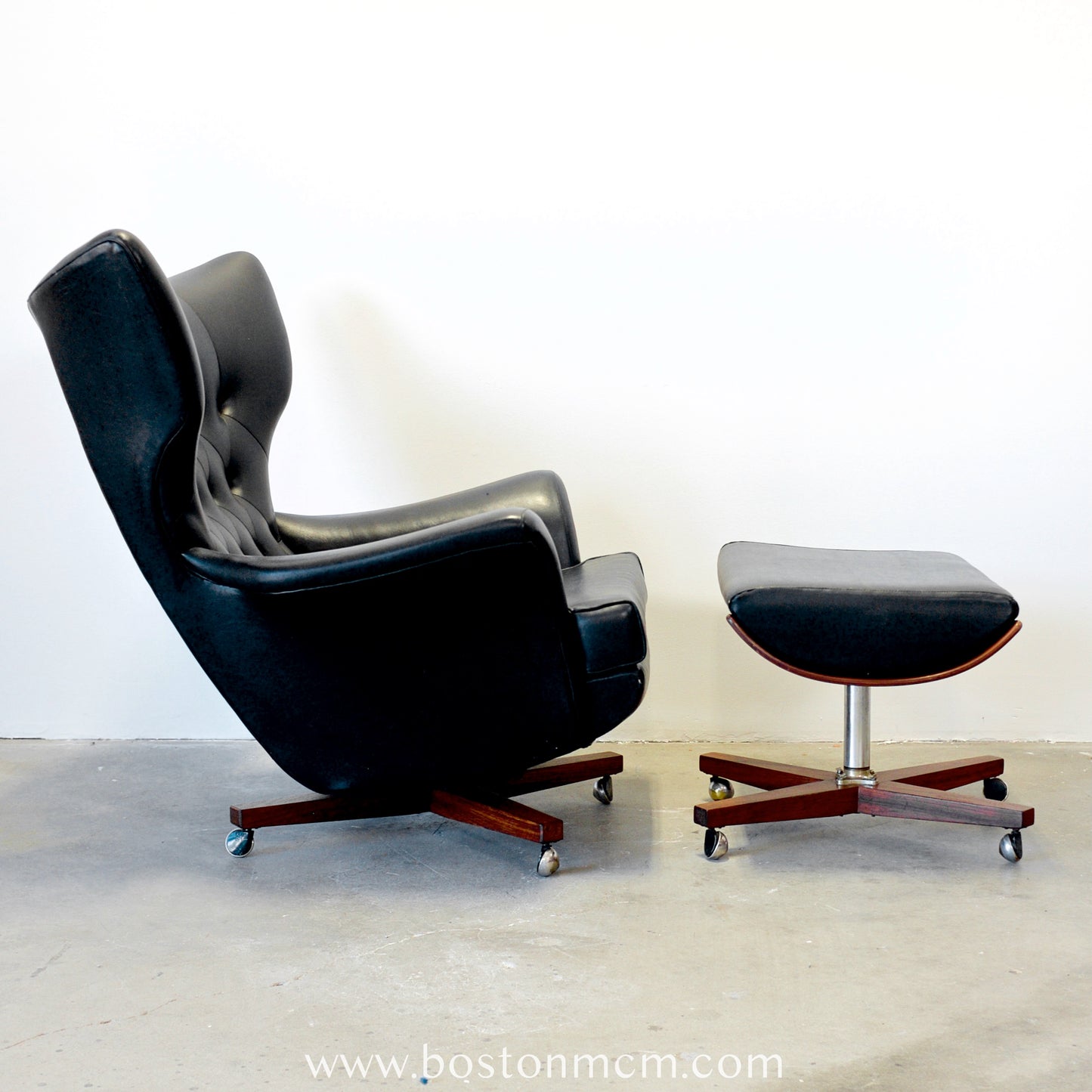 G-Plan Model 62 / 6250 Armchair & Model 6251 Stool in Black Vinyl - The "Blofeld" Chair - #B65