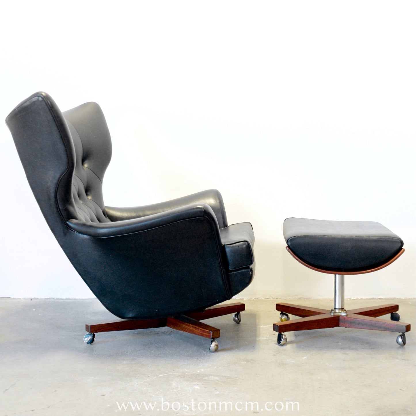 G-Plan Model 62 / 6250 Armchair & Model 6251 Stool in Black Vinyl - The "Blofeld" Chair - #B65