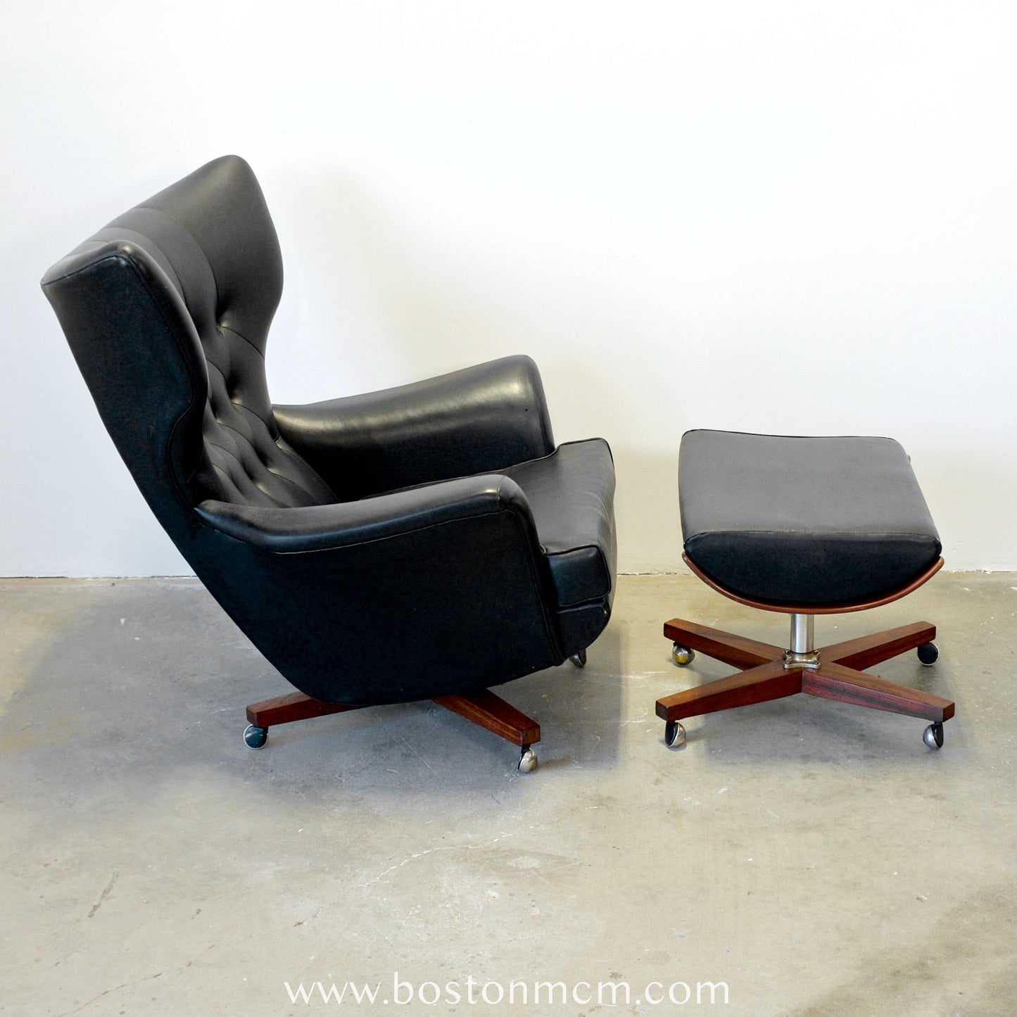 G-Plan Model 62 / 6250 Armchair & Model 6251 Stool in Black Vinyl - The "Blofeld" Chair - #B65