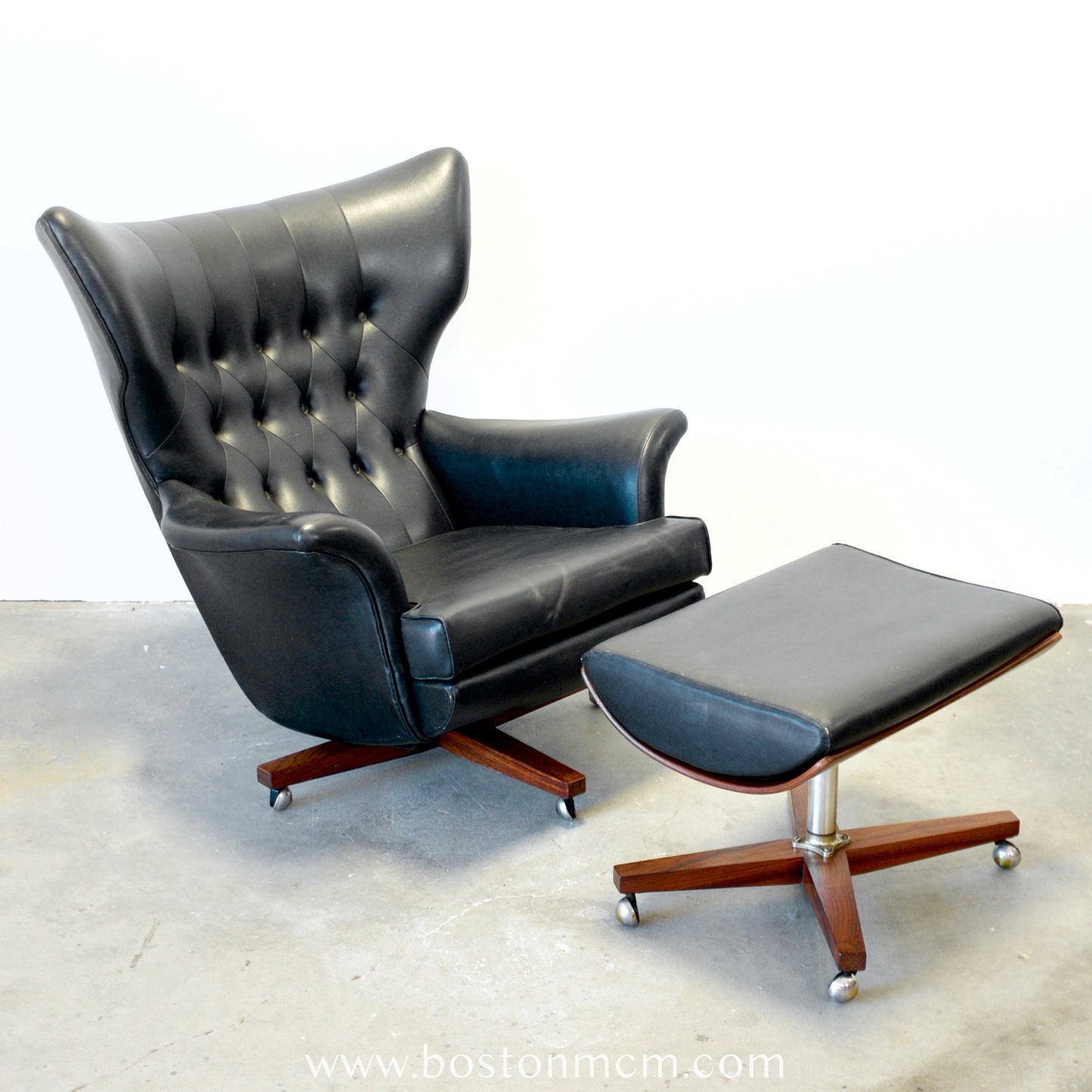 G-Plan Model 62 / 6250 Armchair & Model 6251 Stool in Black Vinyl - The "Blofeld" Chair - #B65