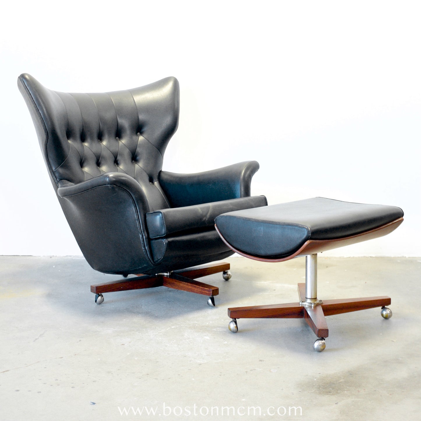 G-Plan Model 62 / 6250 Armchair & Model 6251 Stool in Black Vinyl - The "Blofeld" Chair - #B65