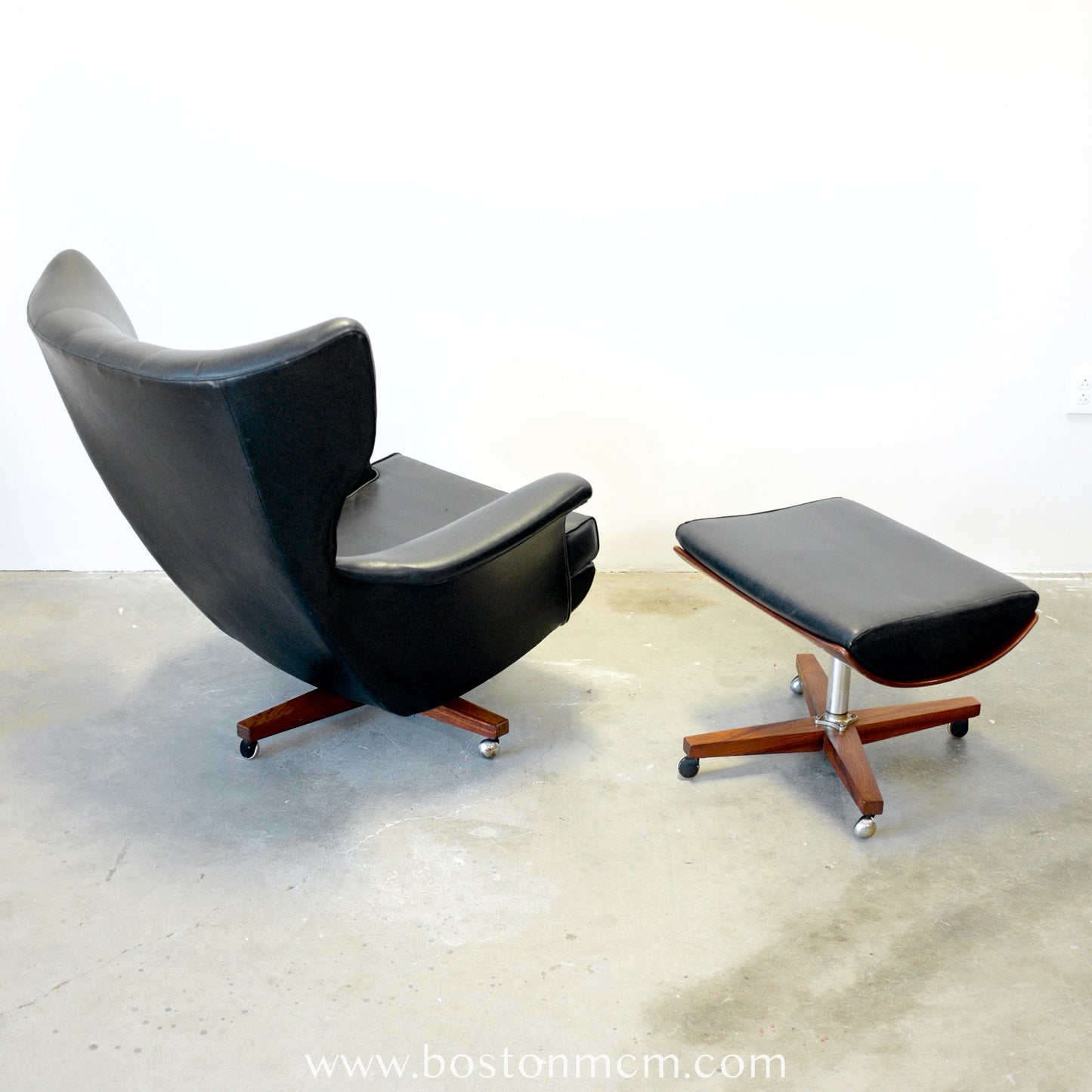 G-Plan Model 62 / 6250 Armchair & Model 6251 Stool in Black Vinyl - The "Blofeld" Chair - #B65