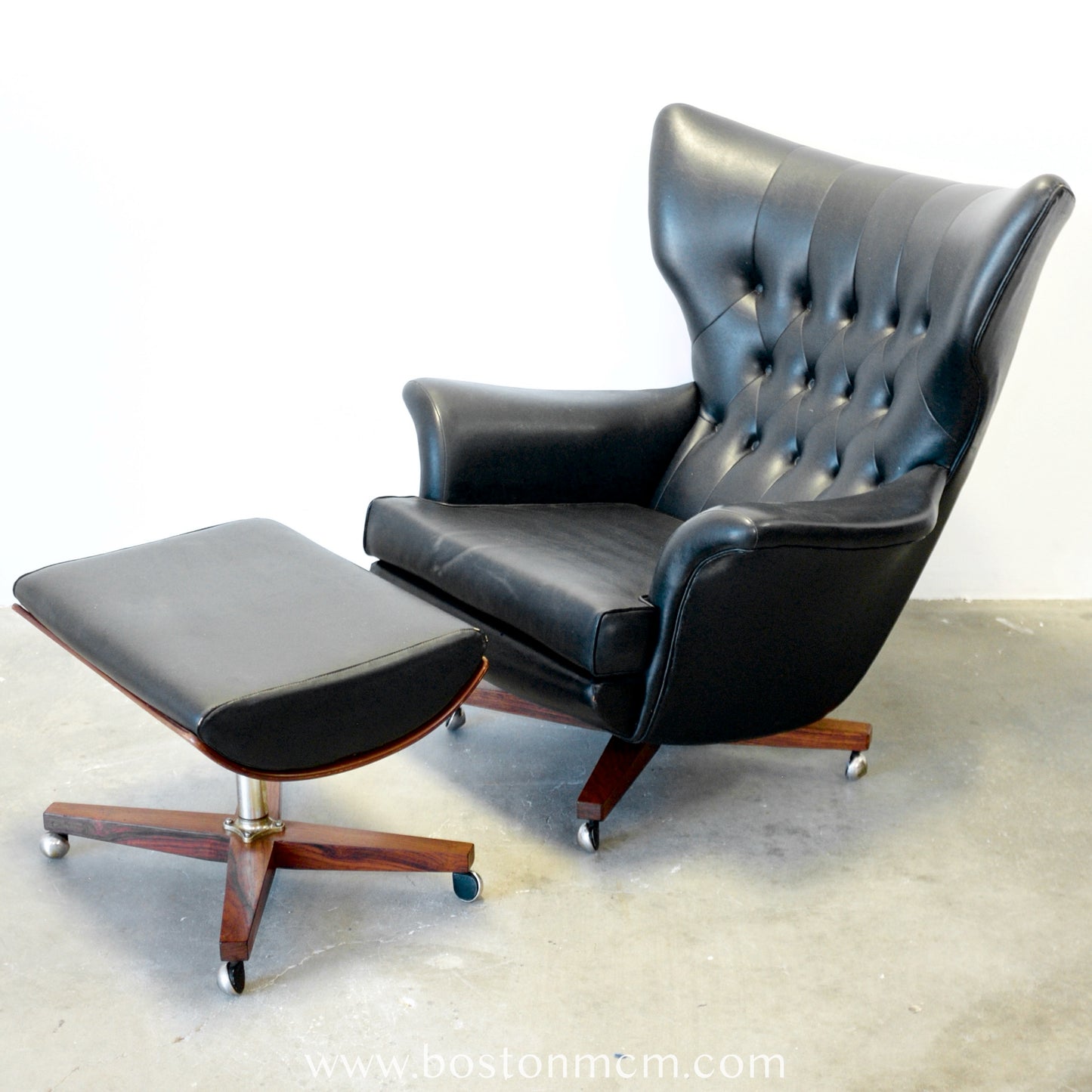 G-Plan Model 62 / 6250 Armchair & Model 6251 Stool in Black Vinyl - The "Blofeld" Chair - #B65