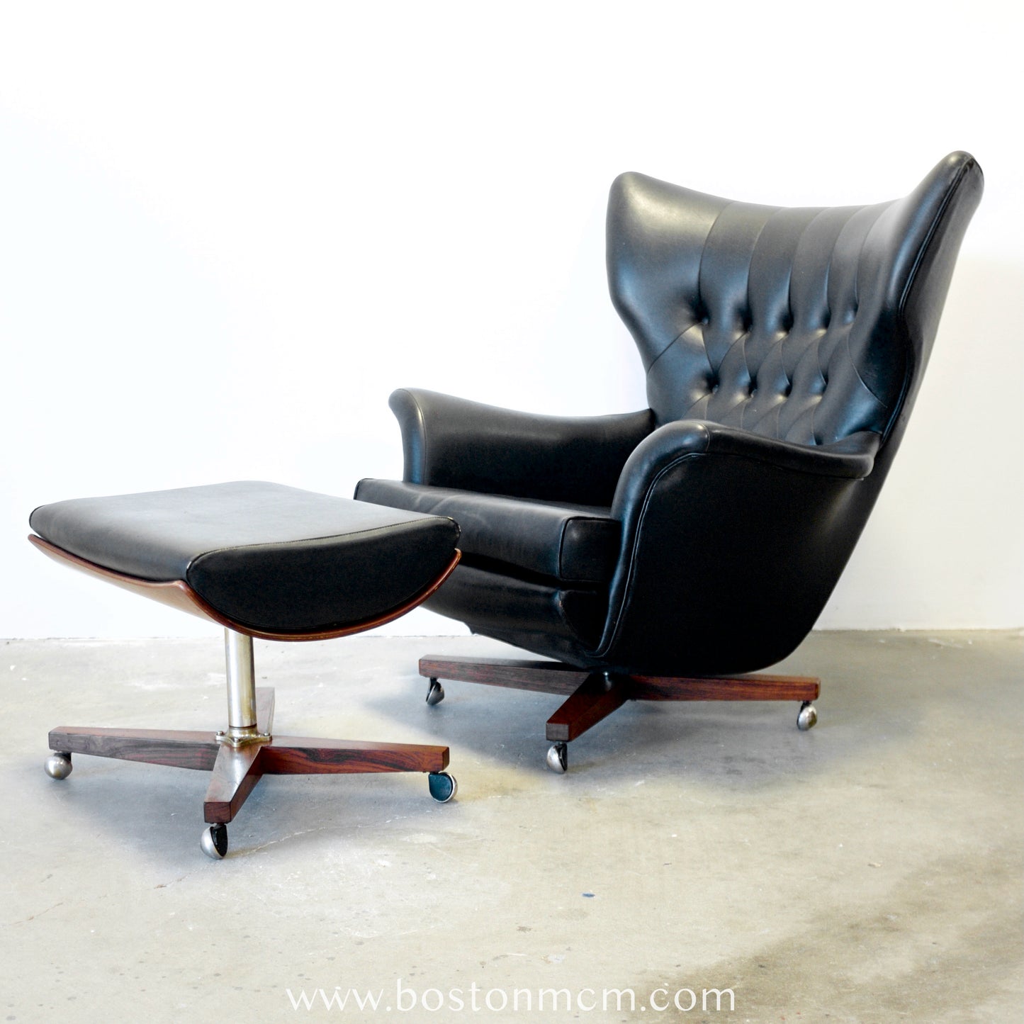 G-Plan Model 62 / 6250 Armchair & Model 6251 Stool in Black Vinyl - The "Blofeld" Chair - #B65