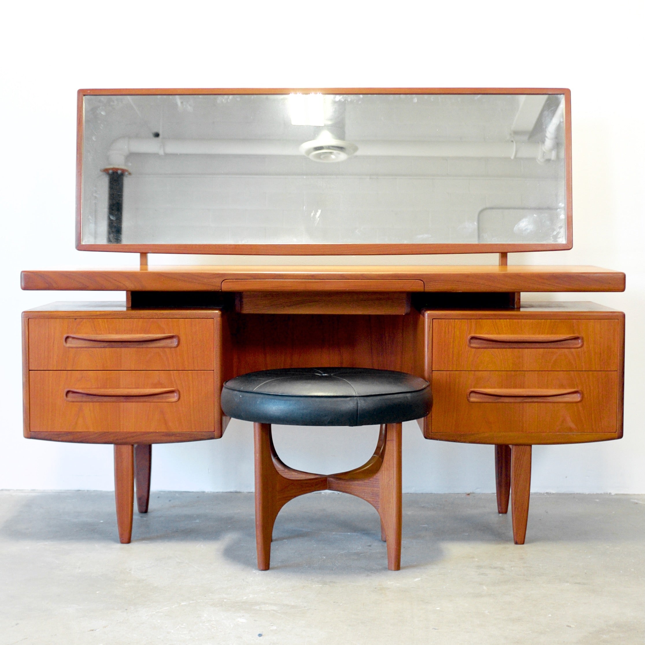 G Plan Fresco Teak Vanity Dressing Table Desk with Mirror Matching Stool Designed by Victor B. Wilkins B91