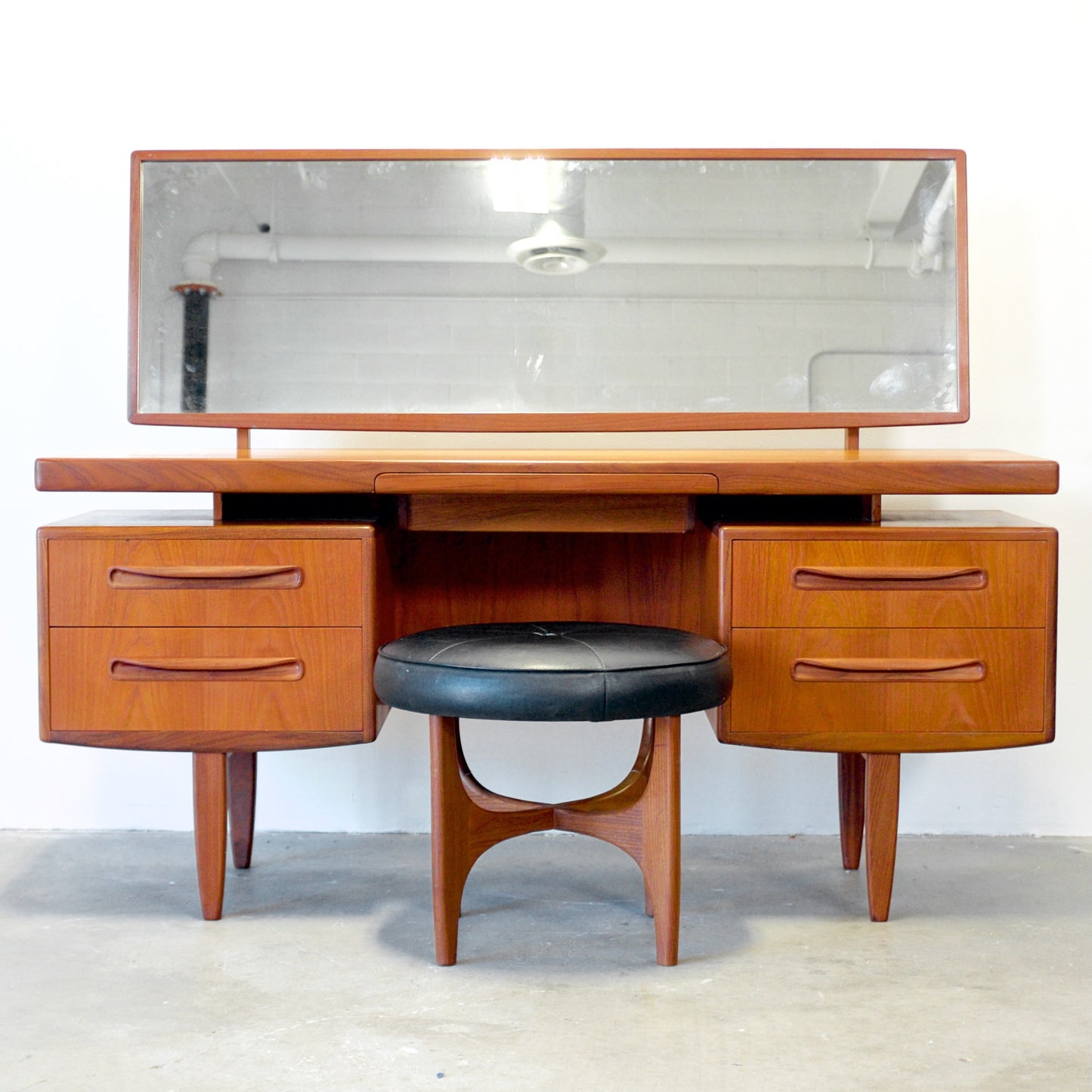 G-Plan "Fresco" Teak Vanity Dressing Table / Desk with Mirror & Matching Stool  Designed by Victor B. Wilkins - #B91