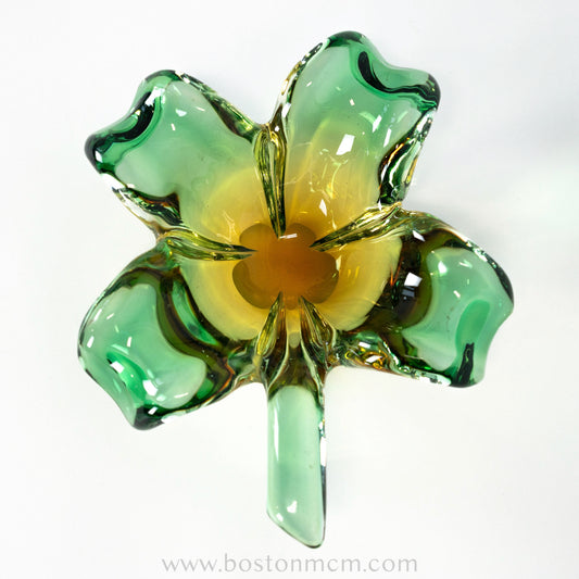 Murano Art Glass Green-Yellow Clover Bowl, Possibly by Seguso Vetri d'Arte