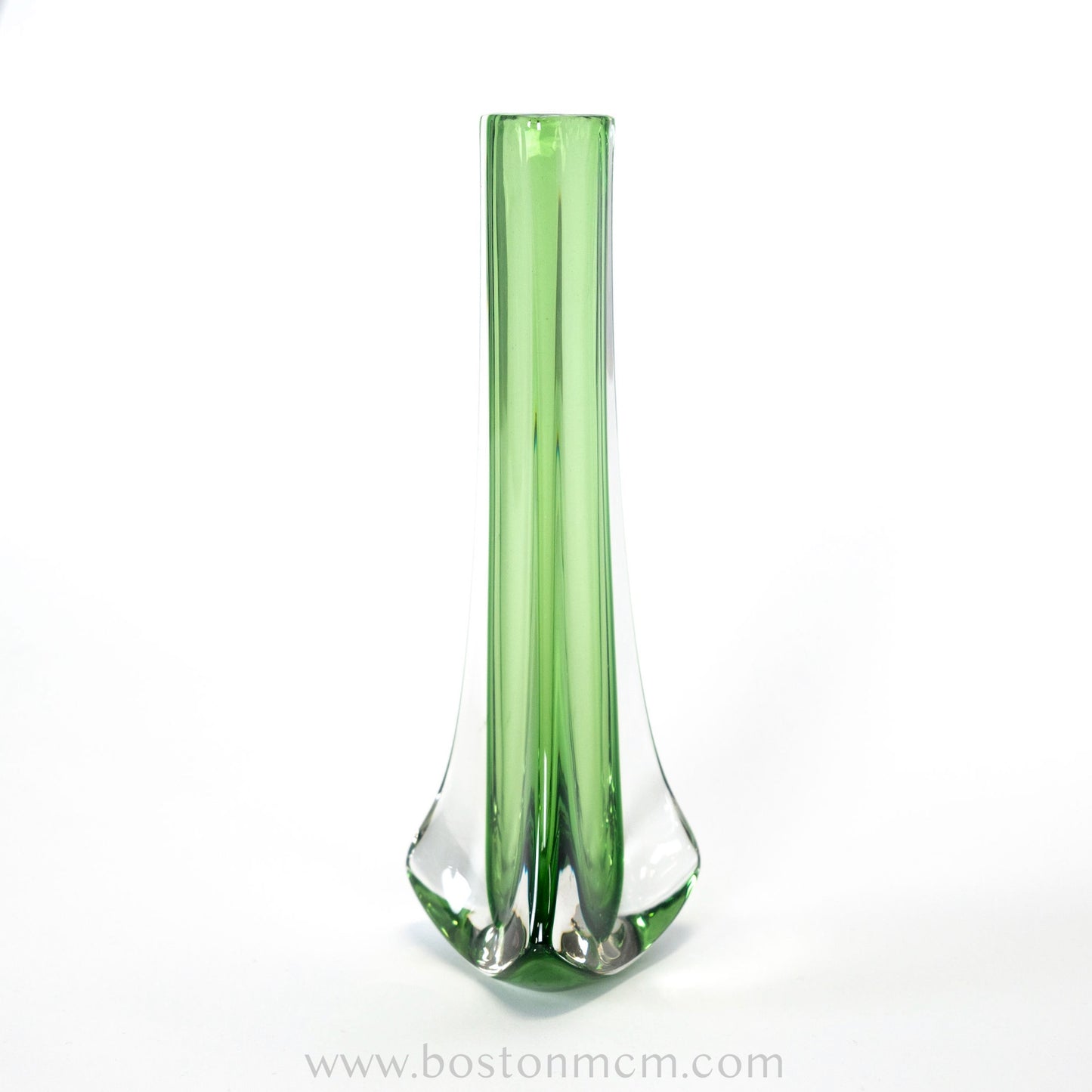 Green Art Glass "Tricorn" Vase by Whitefriars