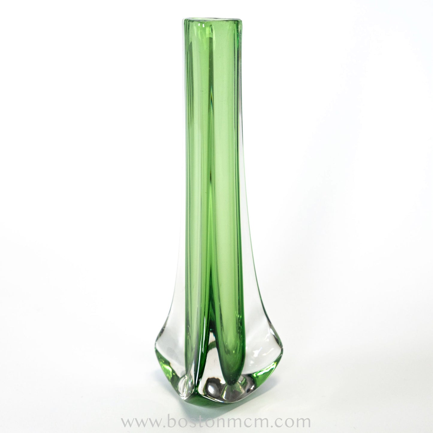 Green Art Glass "Tricorn" Vase by Whitefriars