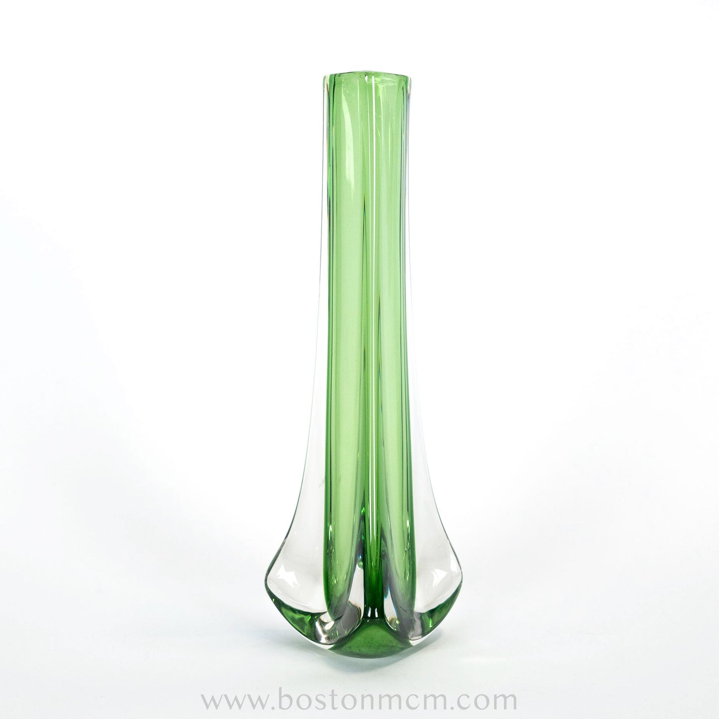 Green Art Glass "Tricorn" Vase by Whitefriars