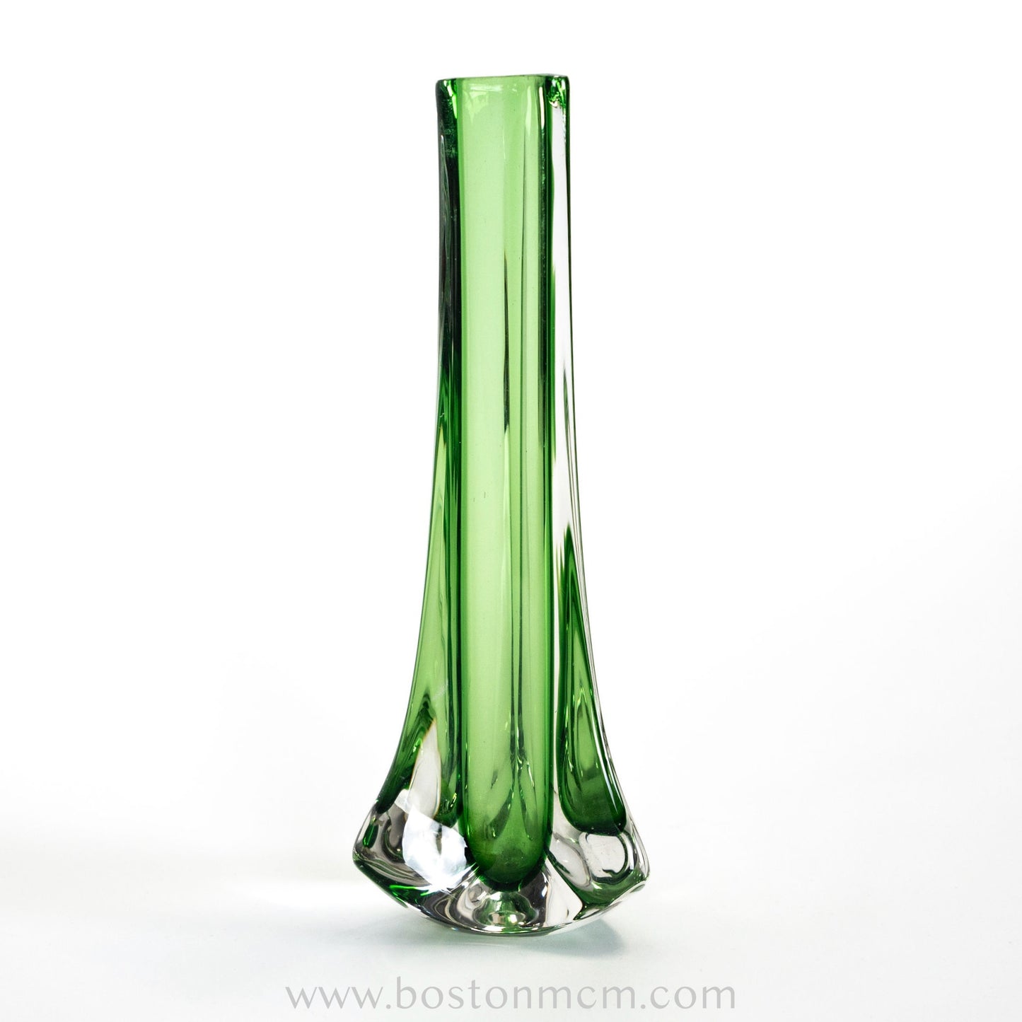 Green Art Glass "Tricorn" Vase by Whitefriars