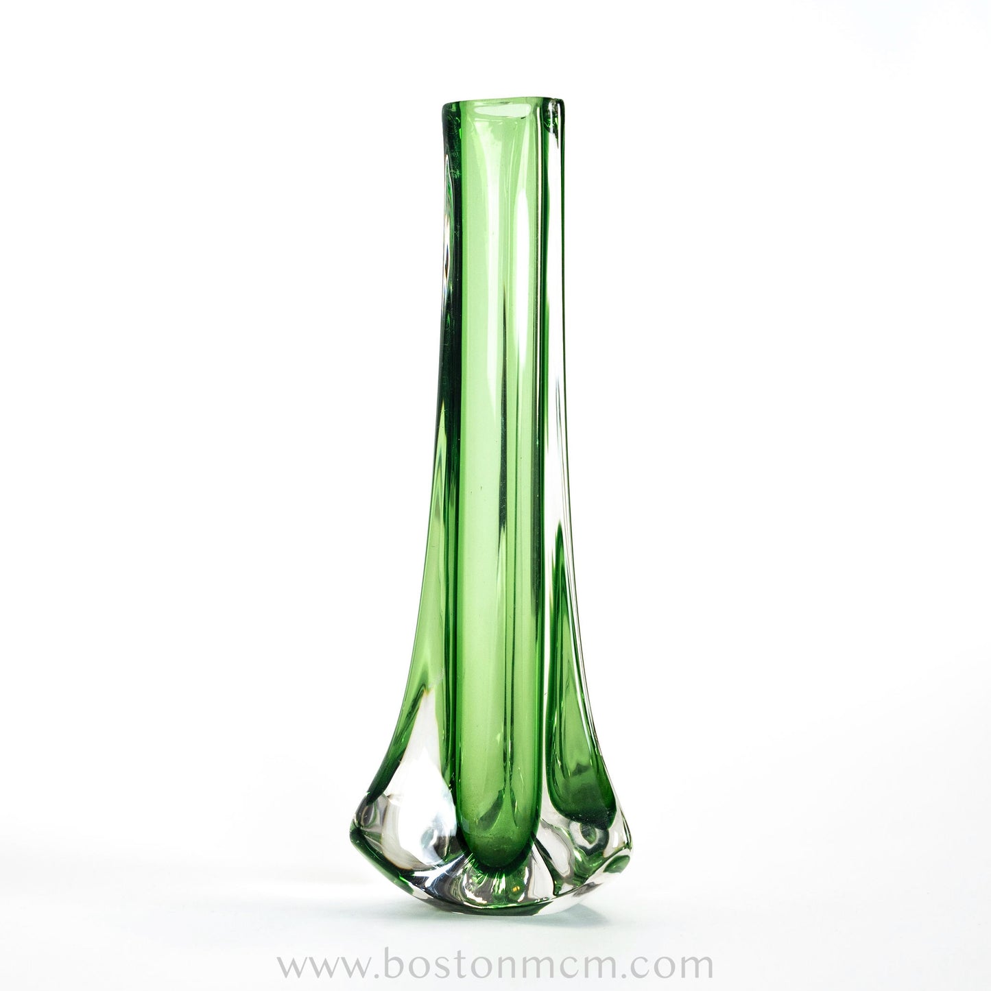 Green Art Glass "Tricorn" Vase by Whitefriars