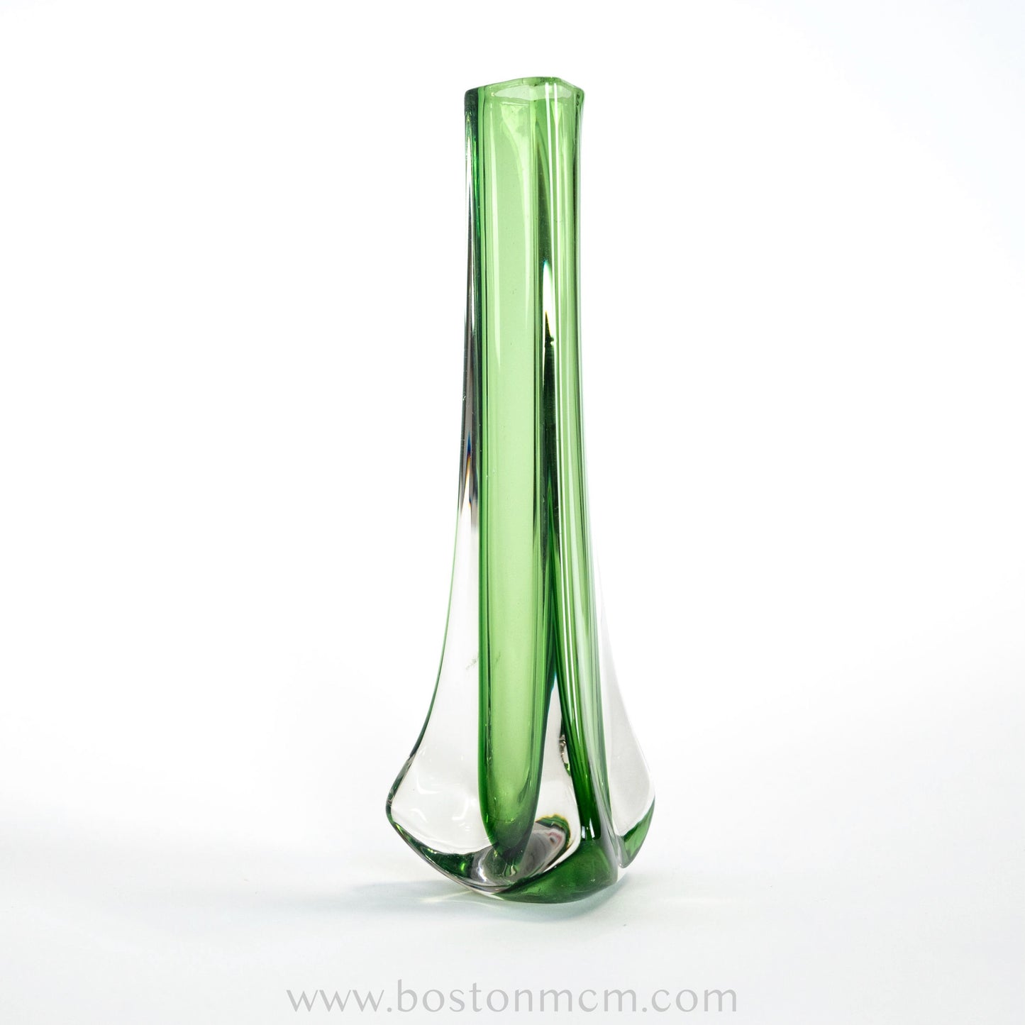 Green Art Glass "Tricorn" Vase by Whitefriars