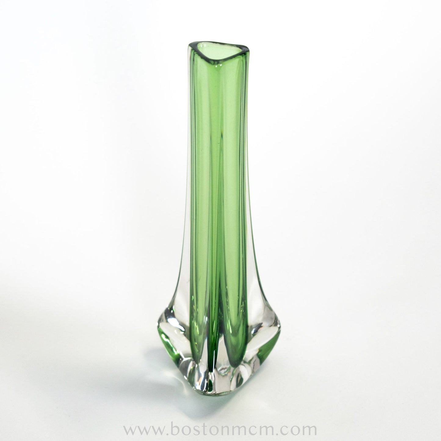 Green Art Glass "Tricorn" Vase by Whitefriars