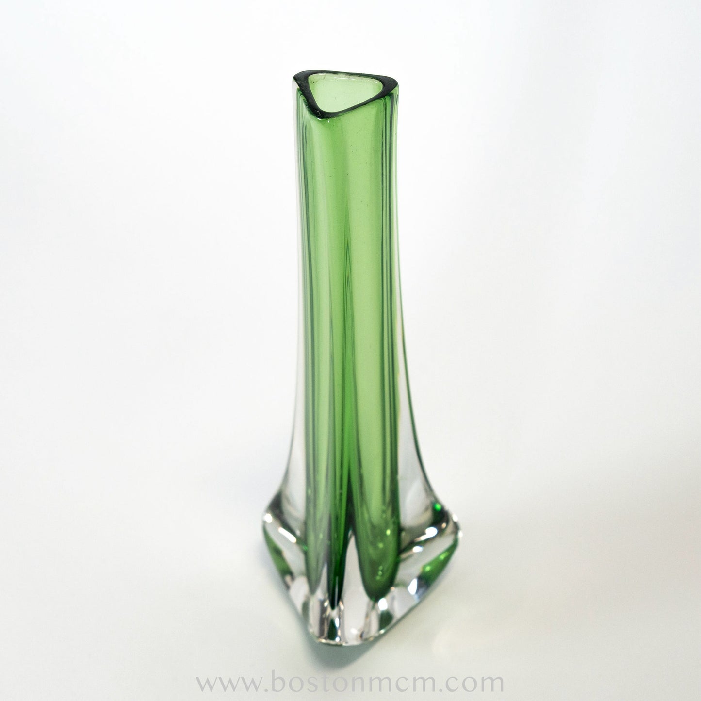 Green Art Glass "Tricorn" Vase by Whitefriars