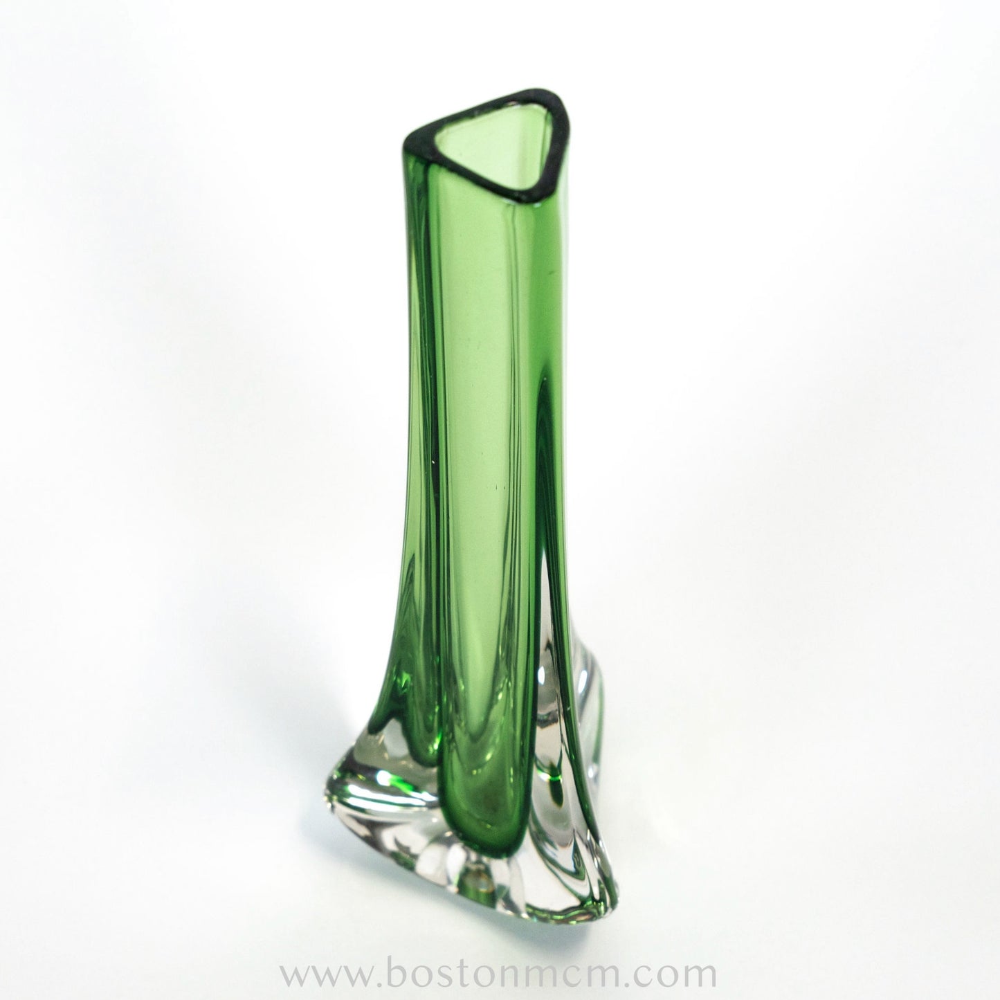 Green Art Glass "Tricorn" Vase by Whitefriars