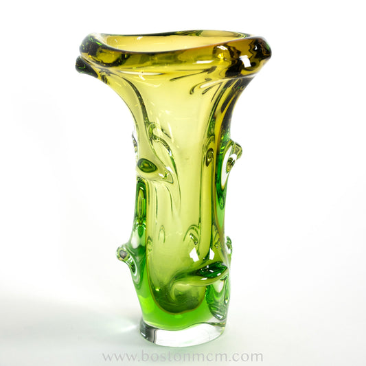 Art Glass Green-Yellow Vase by Mstisov #6