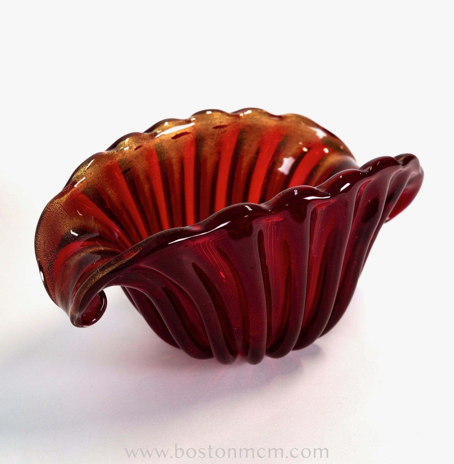 Italian Murano Art Glass Red Bowl with Gold Flecks