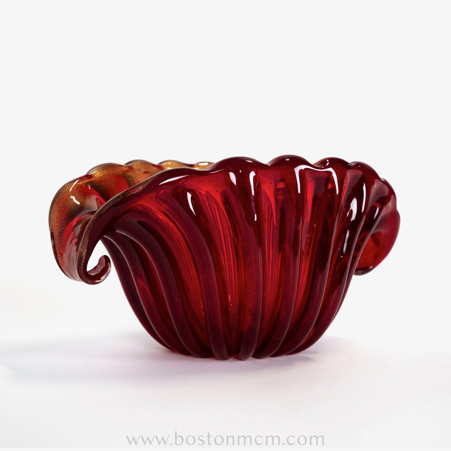 Italian Murano Art Glass Red Bowl with Gold Flecks