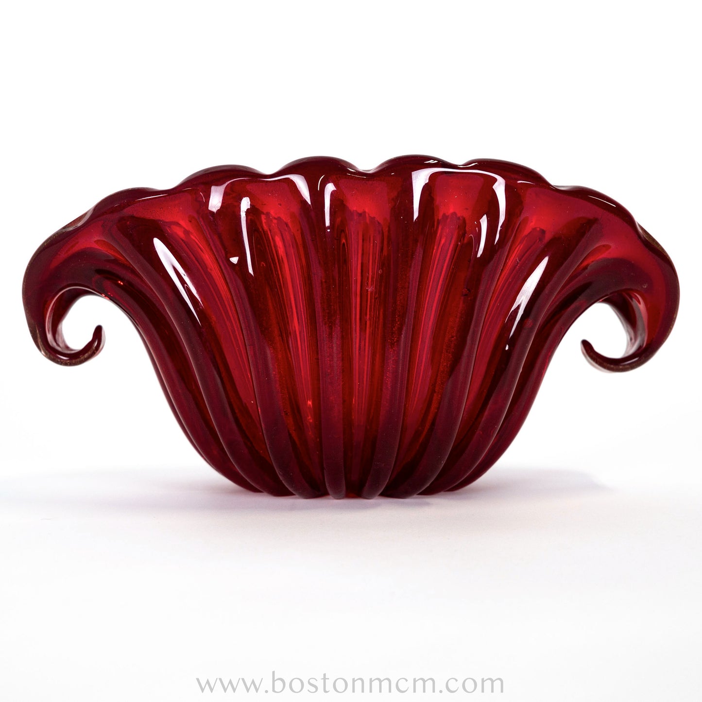 Italian Murano Art Glass Red Bowl with Gold Flecks