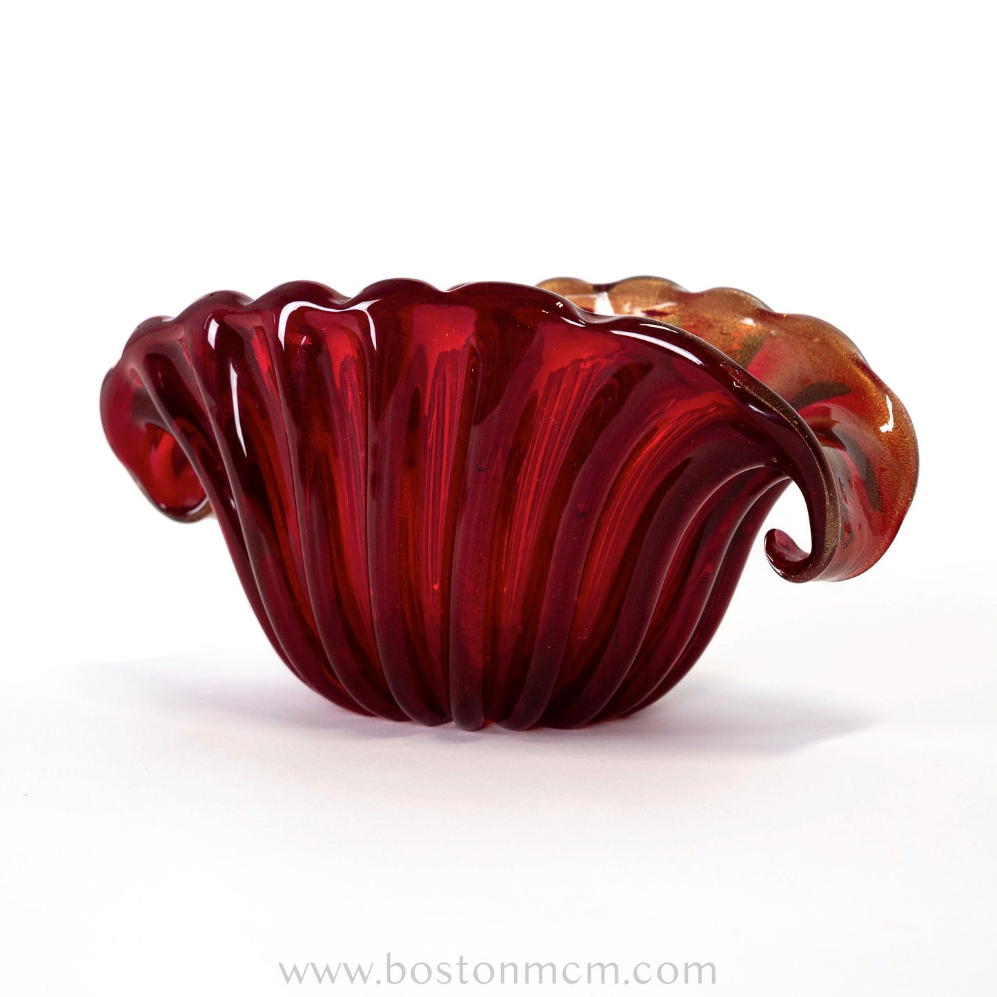 Italian Murano Art Glass Red Bowl with Gold Flecks