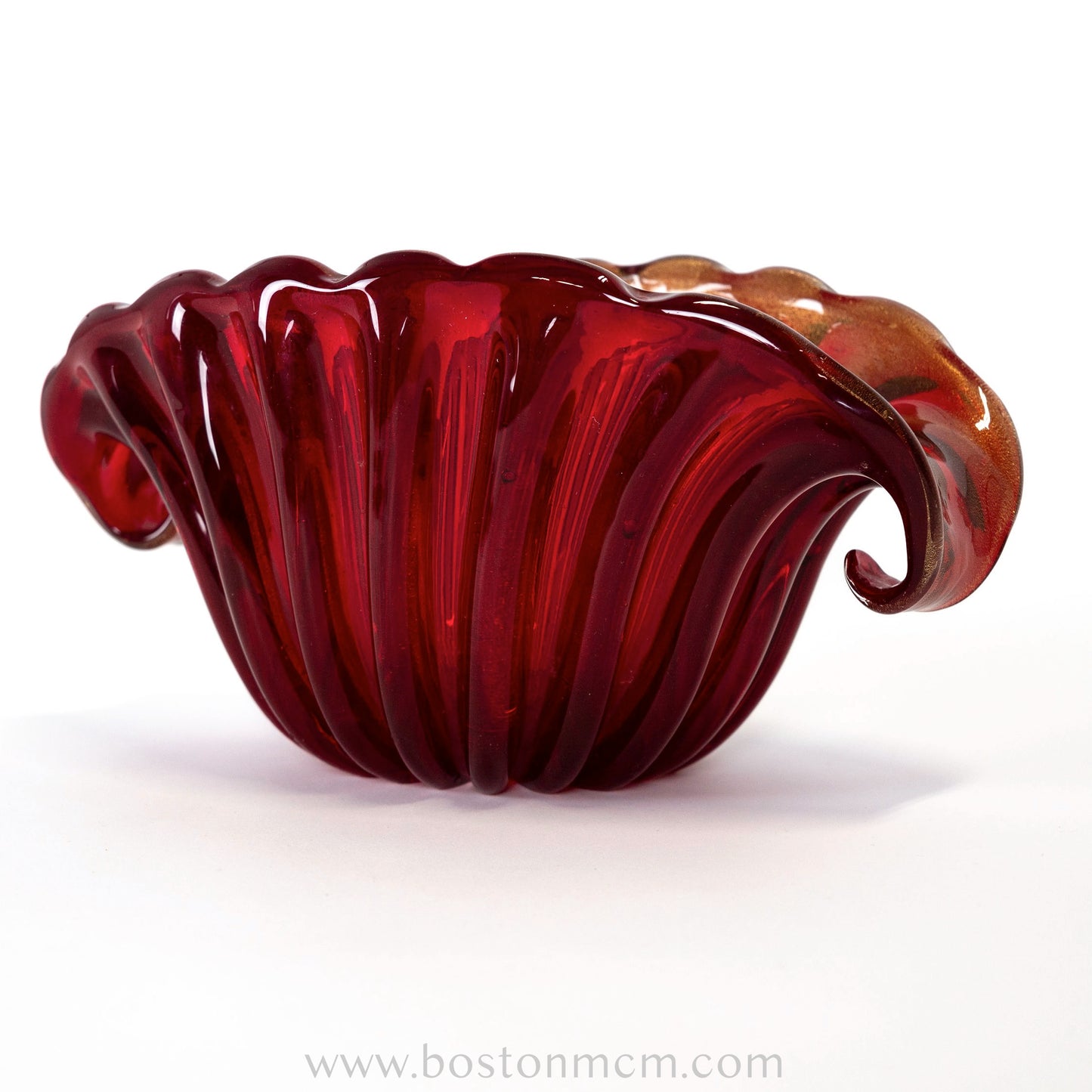 Italian Murano Art Glass Red Bowl with Gold Flecks