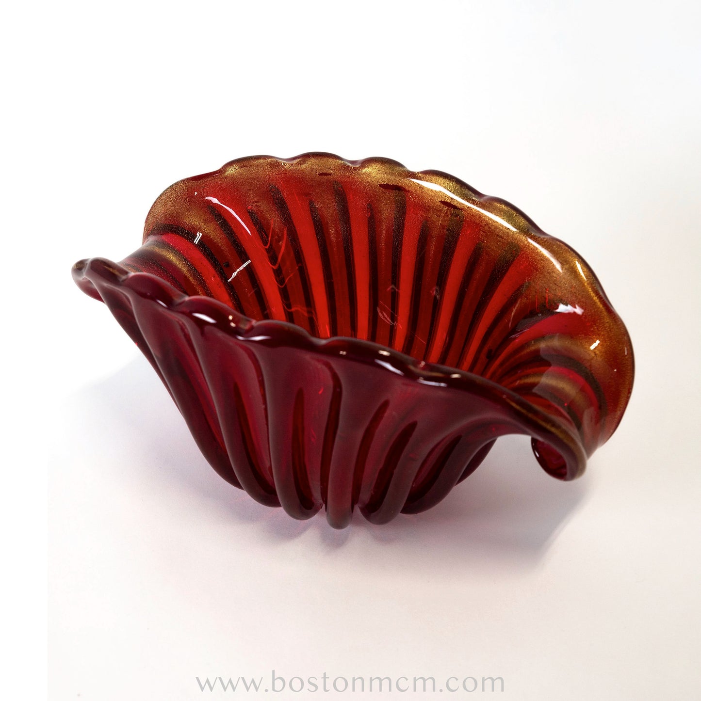 Italian Murano Art Glass Red Bowl with Gold Flecks