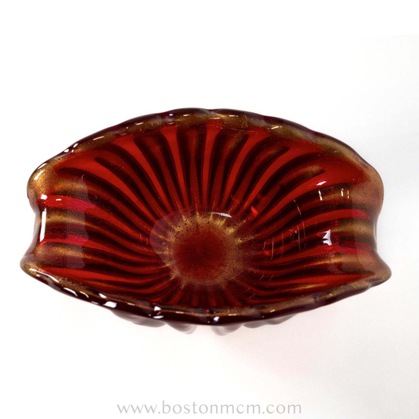 Italian Murano Art Glass Red Bowl with Gold Flecks