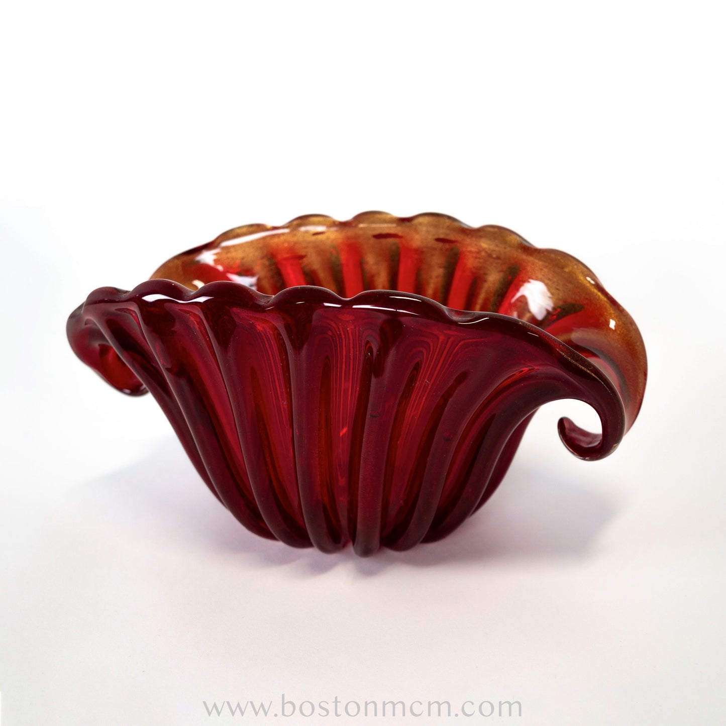 Italian Murano Art Glass Red Bowl with Gold Flecks