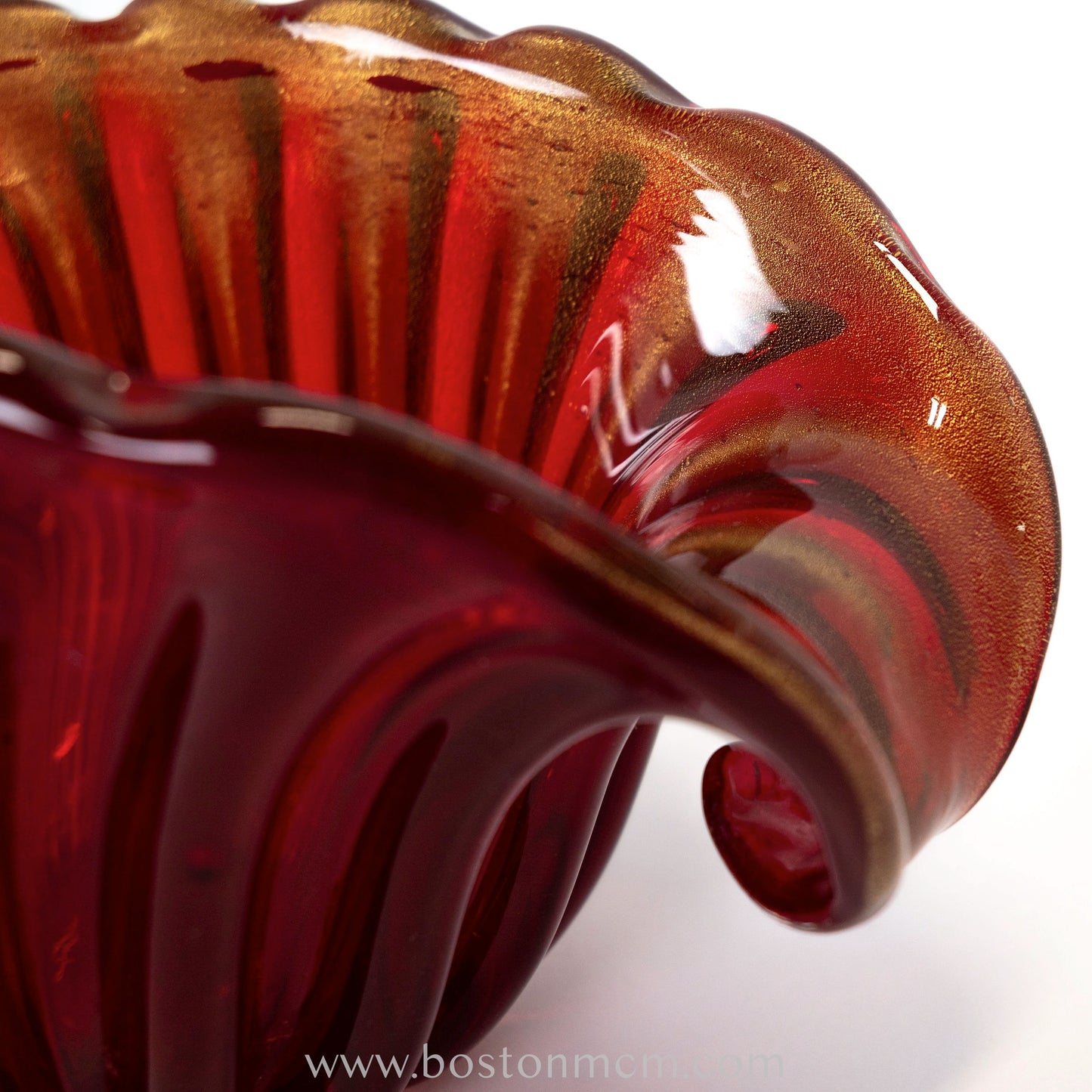 Italian Murano Art Glass Red Bowl with Gold Flecks