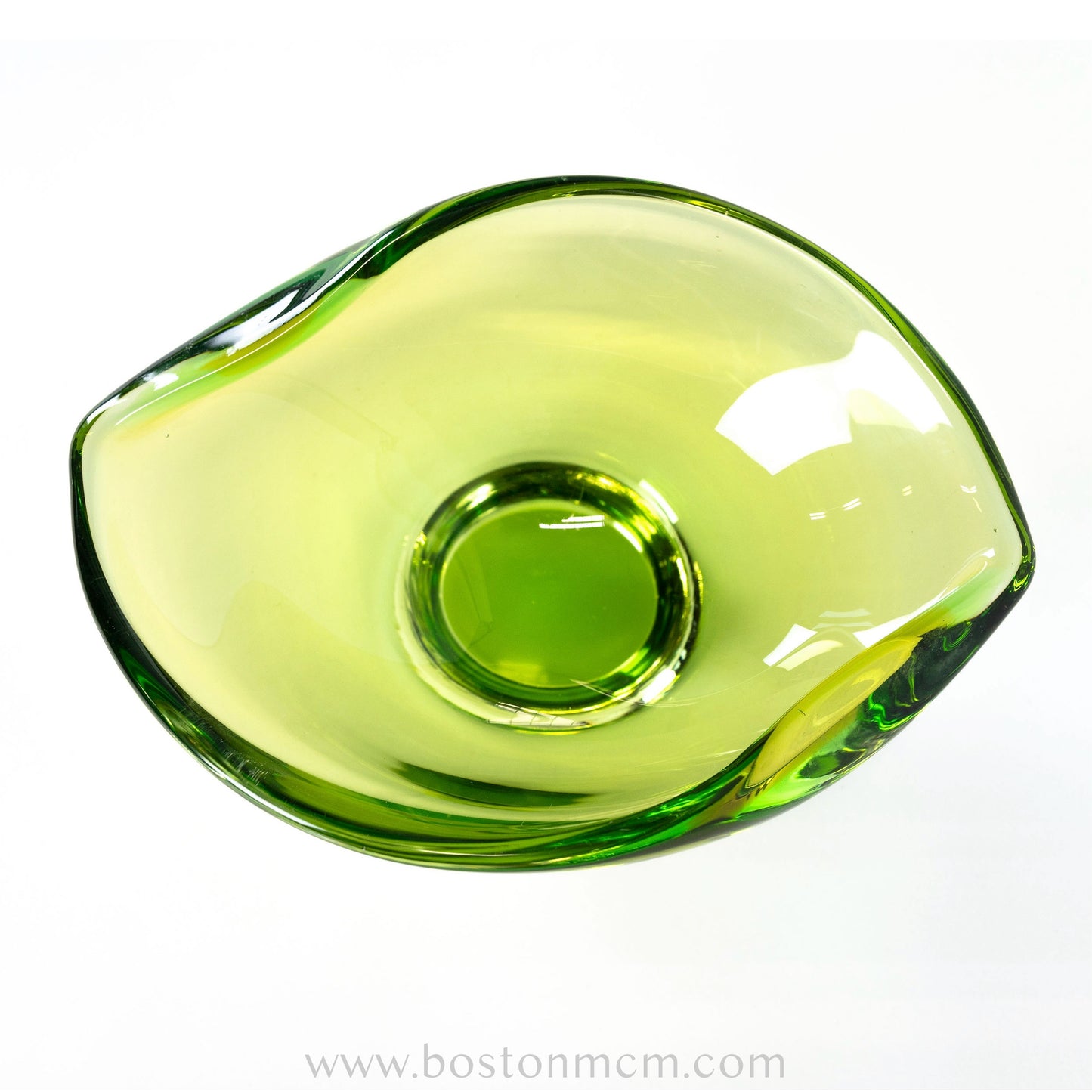 Italian Murano Art Glass Green Bowl, Possibly Sommerso