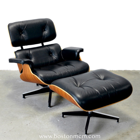 Eames Lounge Chair and Ottoman Model 670 & 671 in Walnut & Black Leather - #A1814