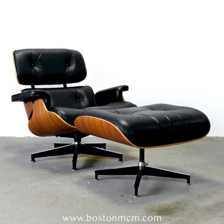 Eames Lounge Chair and Ottoman Model 670 & 671 in Walnut & Black Leather - #A1814