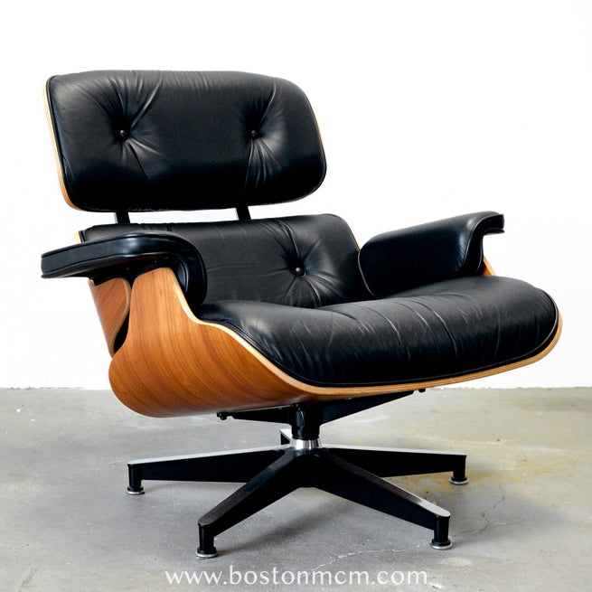 Eames Lounge Chair and Ottoman Model 670 & 671 in Walnut & Black Leather - #A1814