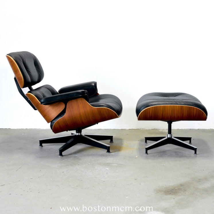 Eames Lounge Chair and Ottoman Model 670 & 671 in Walnut & Black Leather - #A1814