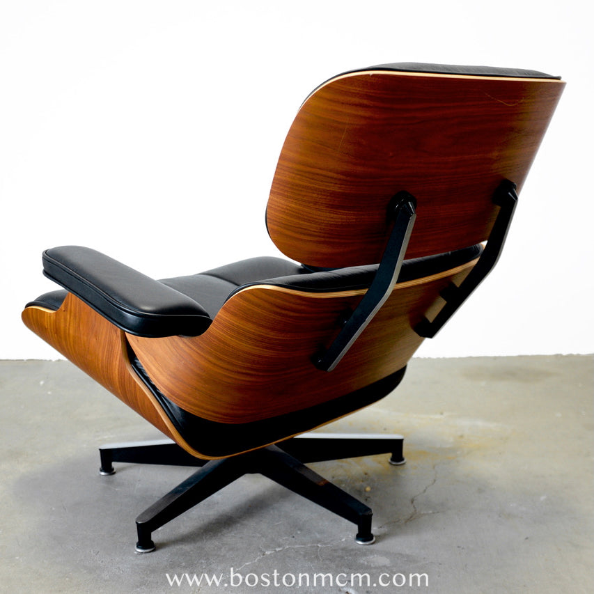 Eames Lounge Chair and Ottoman Model 670 & 671 in Walnut & Black Leather - #A1814