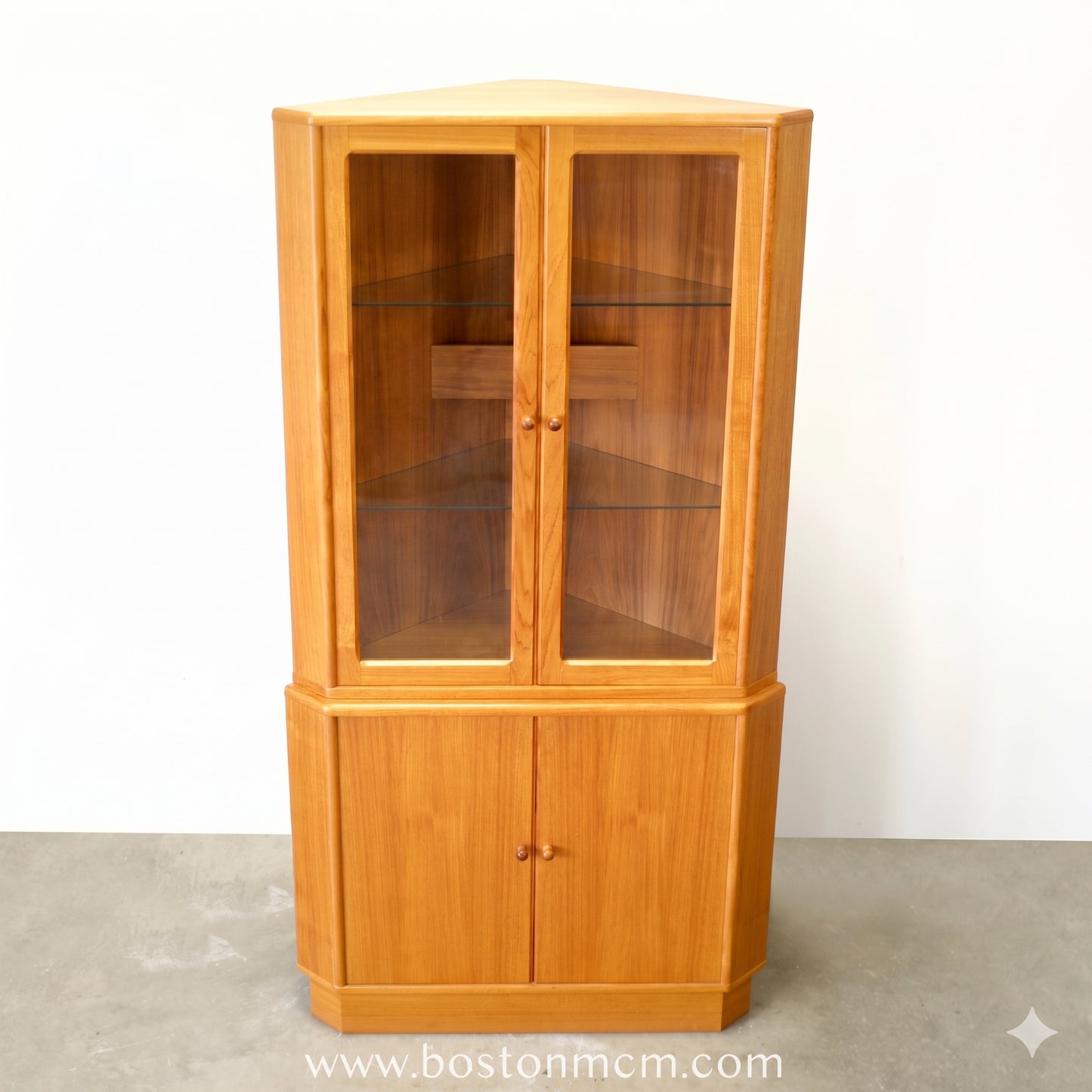 Danish Teak Corner Cabinet with Interior Lighting & Glass Shelving - #A1568