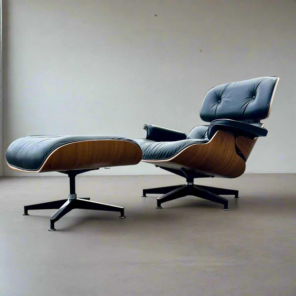 Eames Lounge Chair and Ottoman Model 670 & 671 in Walnut & Black Leather - #A1814
