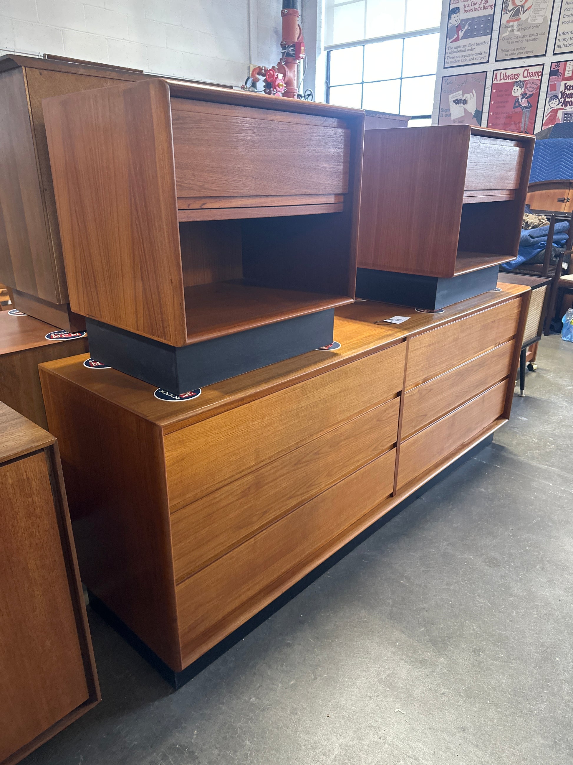 Danish Teak Six Drawer Low Dresser with Black Plinth Base - #A1569 Boston Mid Century Modern Danish Teak Six Drawer Low Dresser with Black Plinth Base - #A1569 Boston Mid Century Modern