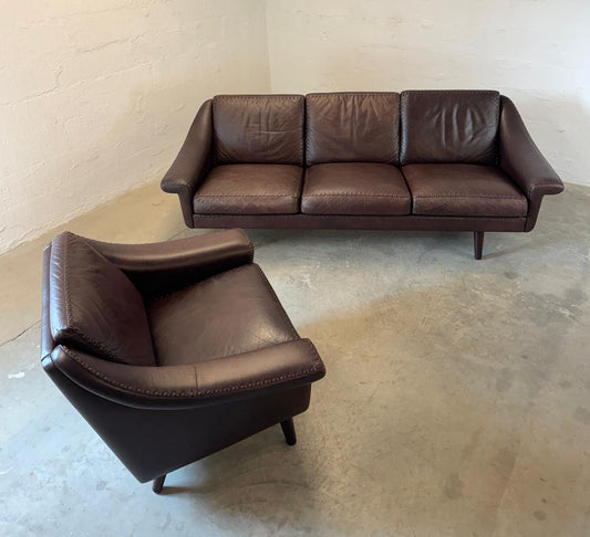 Erhardsen & Andersen Møbelfabrik “Matador” Leather Sofa & Chair Designed by Aage Christiansen - #A2152