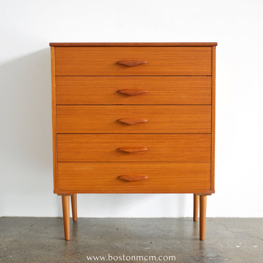 Teak Five Drawer Dresser