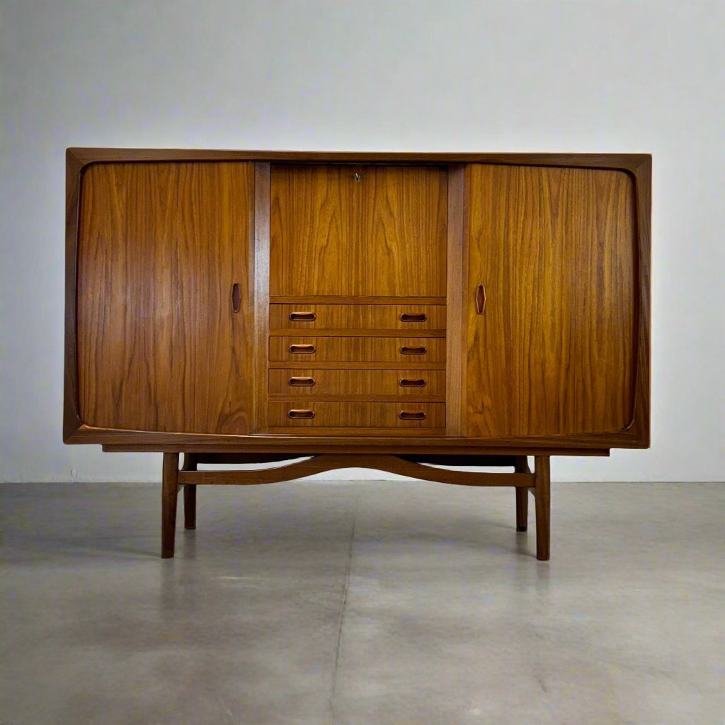 Danish Teak Tall Sideboard / Highboard with Bar Cabinet - #A1619