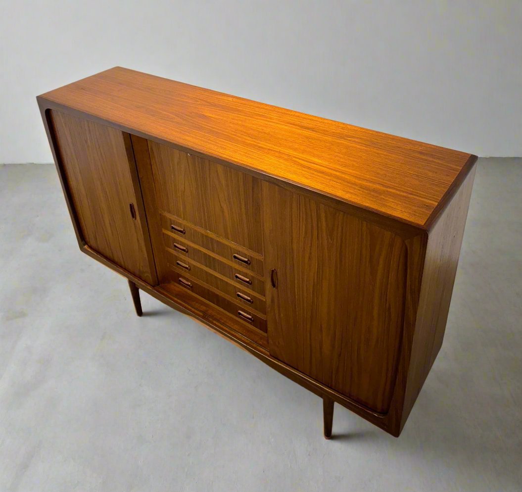 Danish Teak Tall Sideboard / Highboard with Bar Cabinet - #A1619