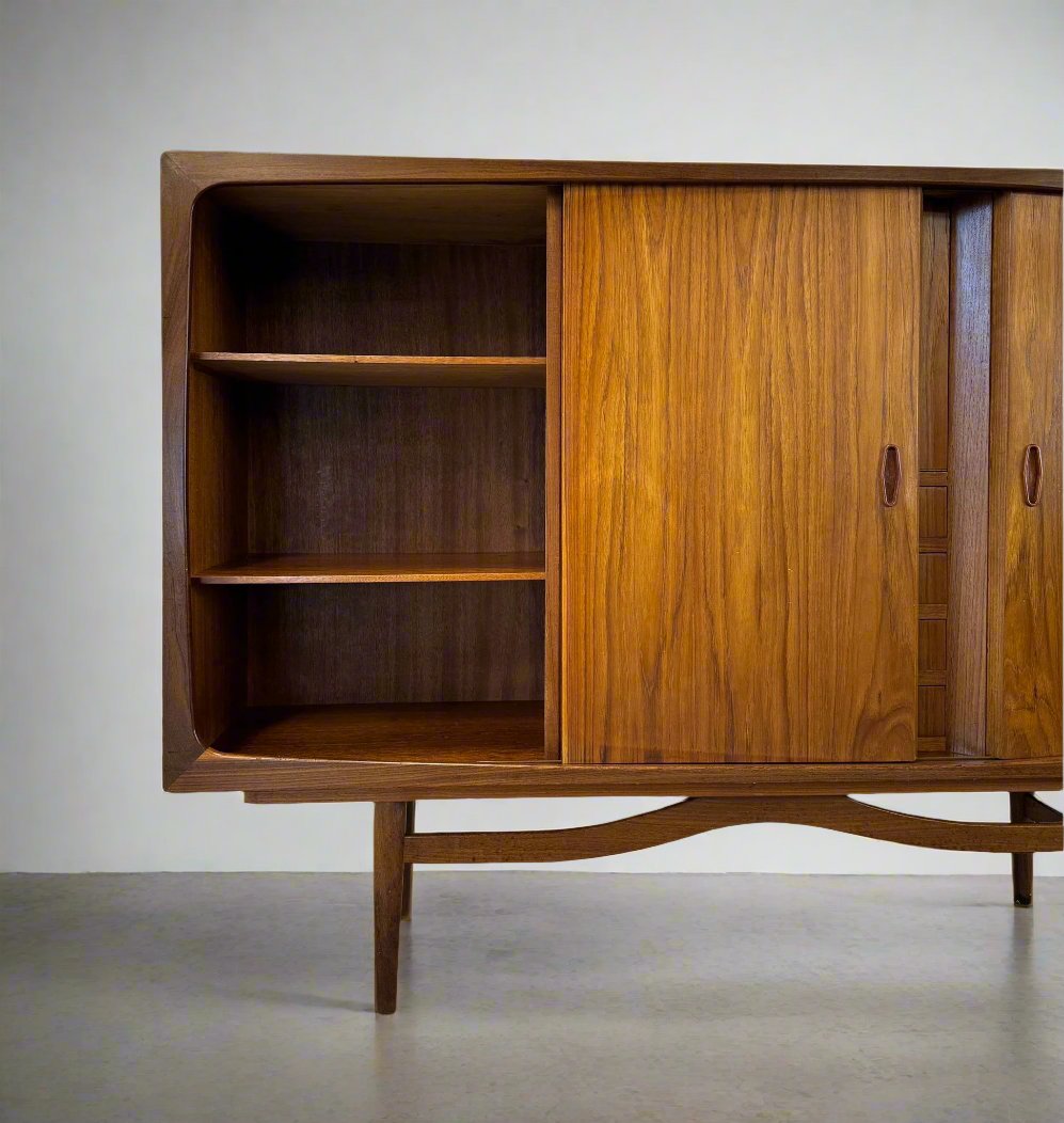 Danish Teak Tall Sideboard / Highboard with Bar Cabinet - #A1619