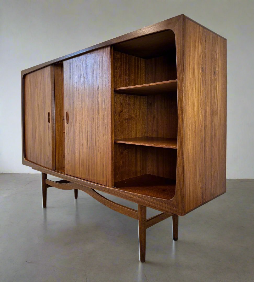 Danish Teak Tall Sideboard / Highboard with Bar Cabinet - #A1619