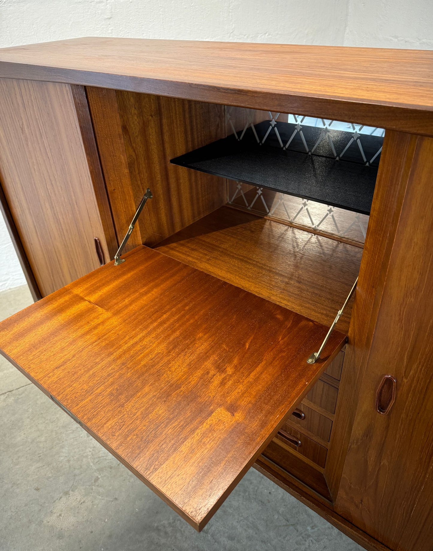 Danish Teak Tall Sideboard / Highboard with Bar Cabinet - #A1619