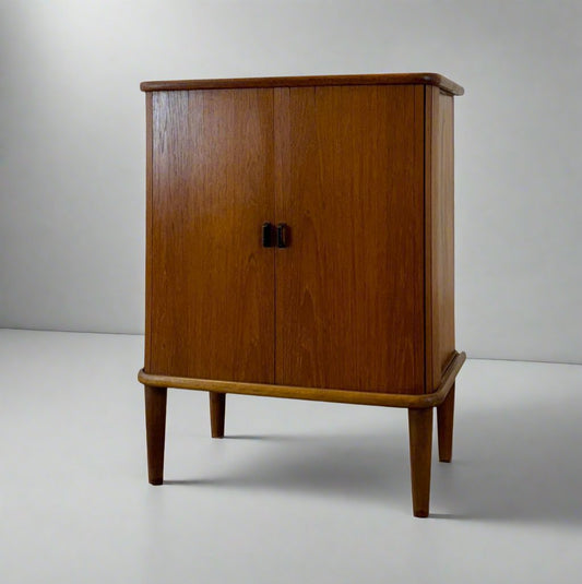 Danish Teak Cabinet / Small Sideboard with Tambour Doors - #A1628