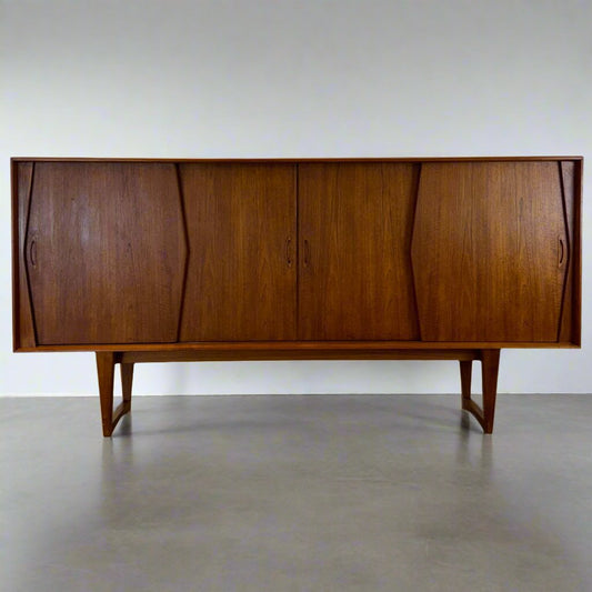 Kurt Østervig Teak Tall Sideboard / Highboard with Illuminated Bar Cabinet - #A1656